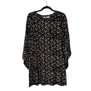 Aryeh Black White Boho Scroll Knit Dress Bell Sleeves Knee Length Small